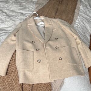 Sezane Beige Double-Breasted Blazer